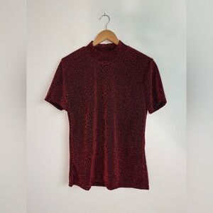 Red Sparkle Mock Neck Top